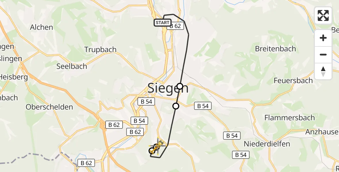 Flugroute Rettungshubschrauber Siegen - Evangelisches Jung-Stilling Hospital, 11 August 2026, 16:05