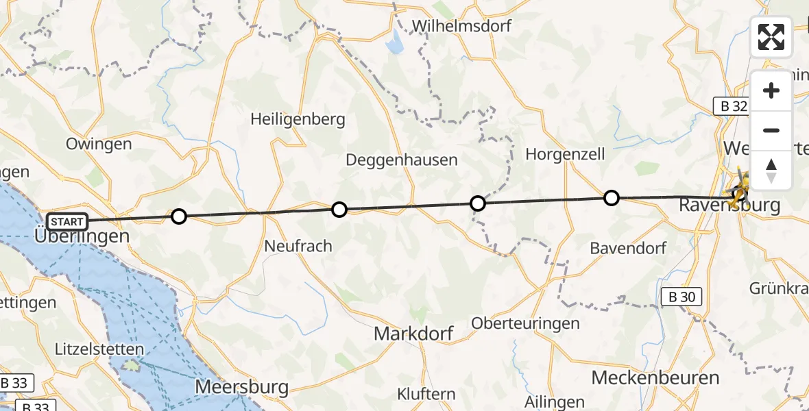 Flugroute Rettungshubschrauber Überlingen - Sankt Elisabeth Hospital, 11 August 2026, 16:06