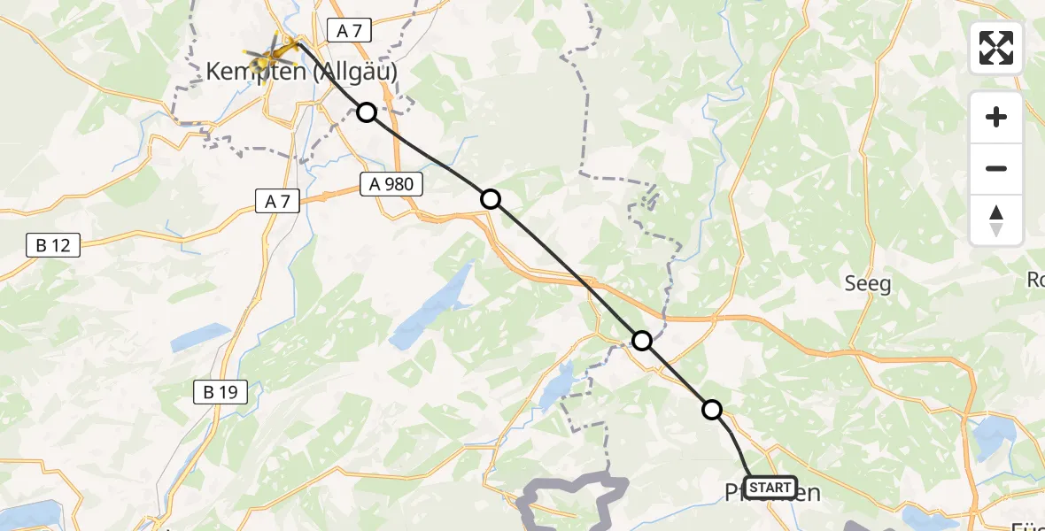 Flugroute Rettungshubschrauber Pfronten - Kempten (Allgäu), 11 August 2026, 16:08