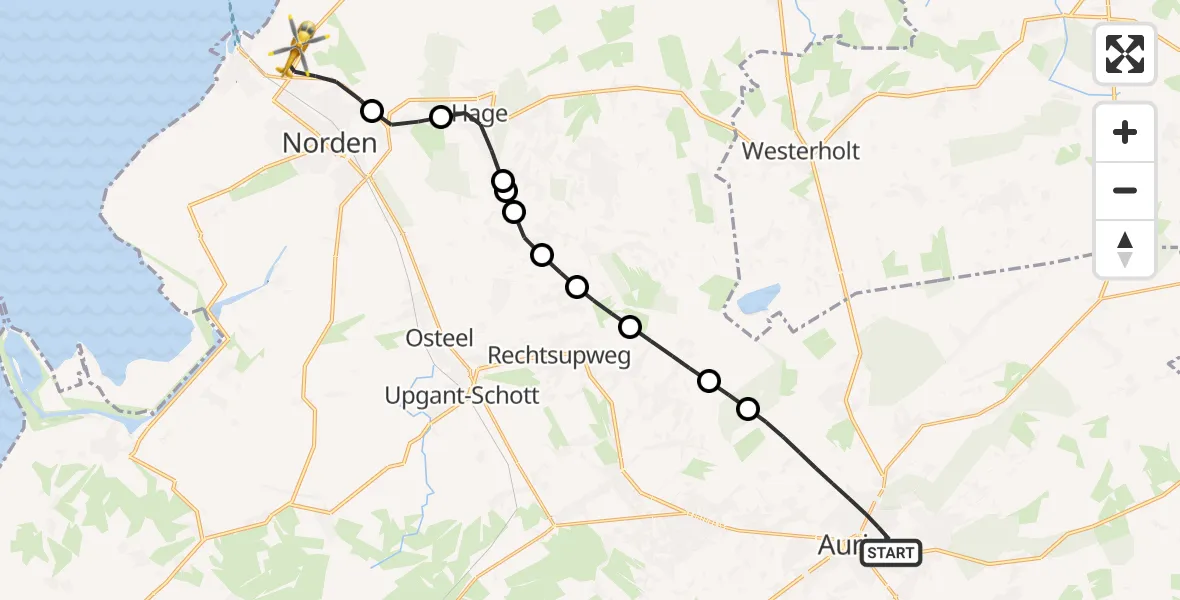 Flugroute Ambulanzhubschrauber Aurich - Norden, 11 August 2026, 16:11