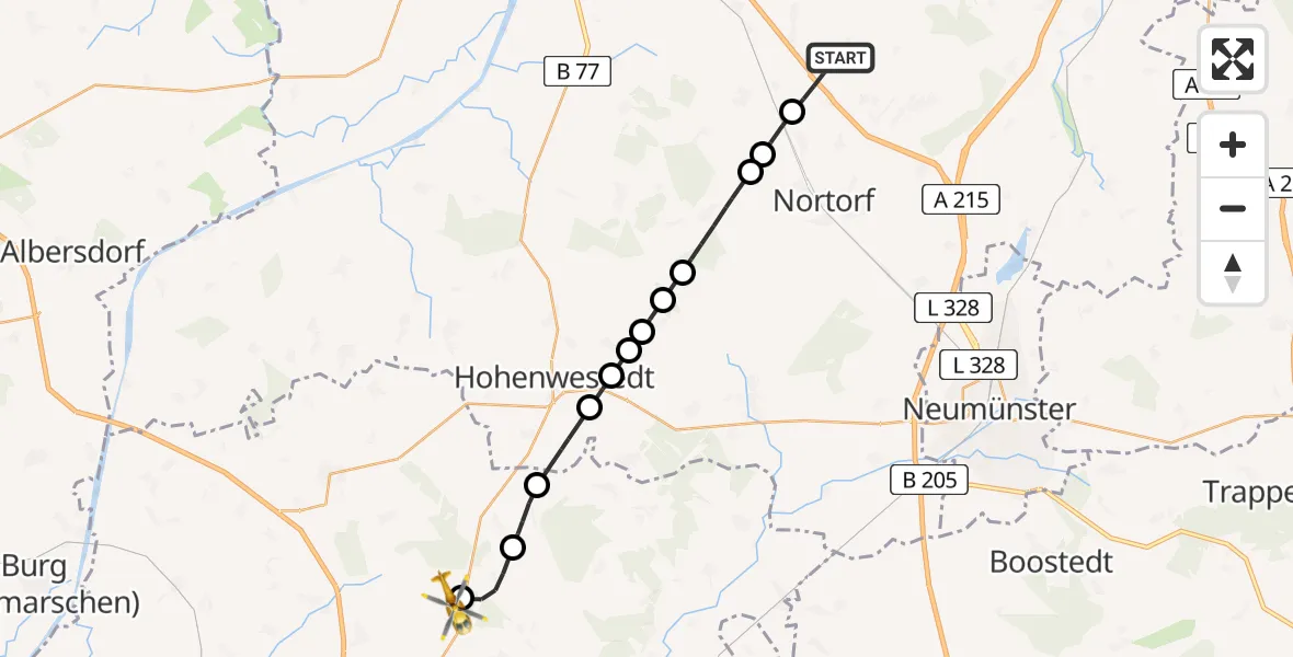 Flugroute Rettungshubschrauber Groß Vollstedt - Itzehoe Hungriger Wolf Flugplatz, 11 August 2026, 16:13