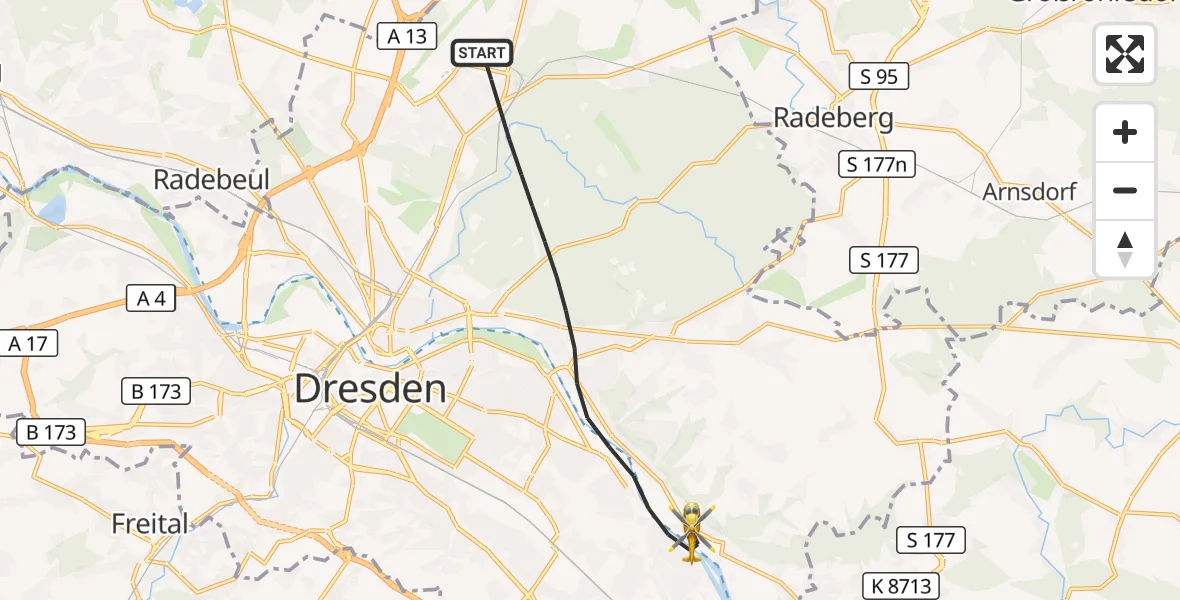 Flugroute Rettungshubschrauber Dresden - Dresden, 11 August 2026, 16:16