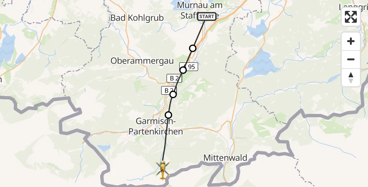 Flugroute Rettungshubschrauber Murnau Accident Hospital - Garmisch-Partenkirchen, 11 August 2026, 16:27