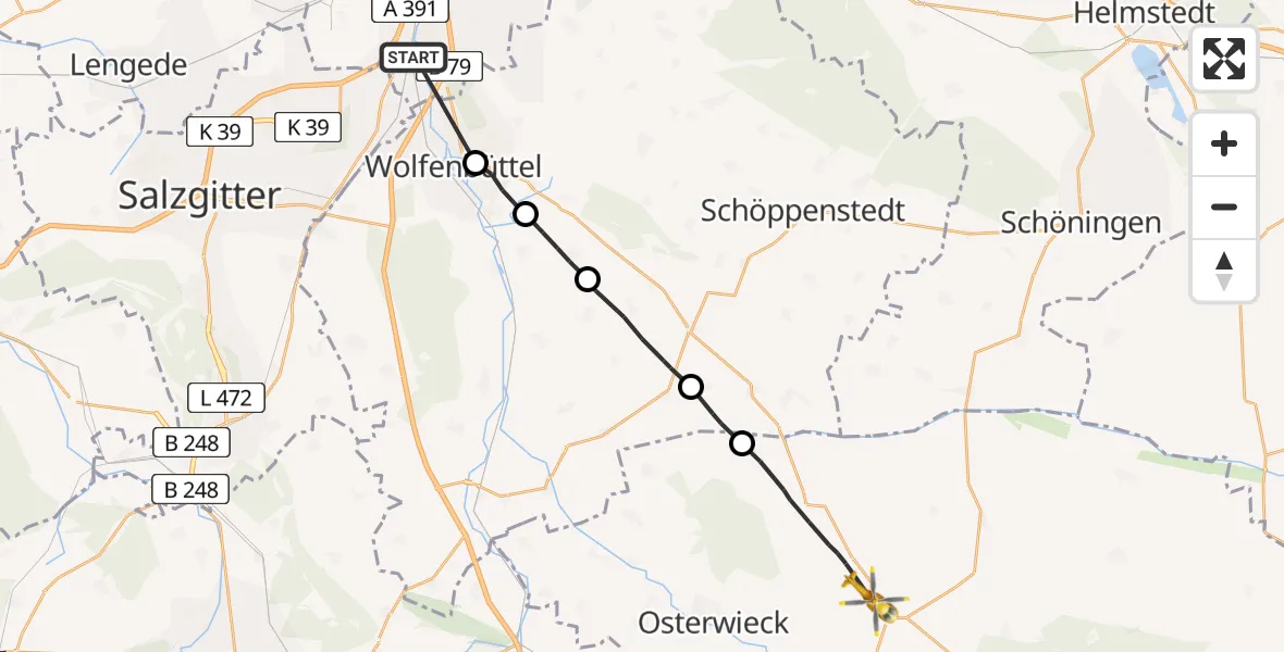 Flugroute Rettungshubschrauber Braunschweig - Osterwieck, 11 August 2026, 16:36