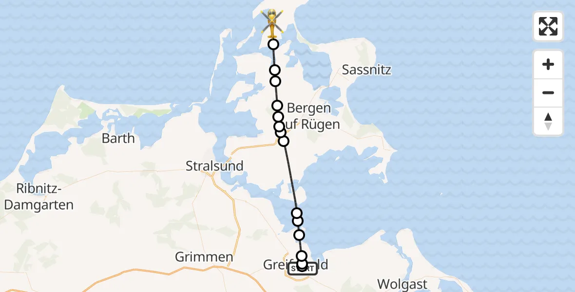 Flugroute Rettungshubschrauber Greifswald Hospital - Wiek, 11 August 2026, 16:37