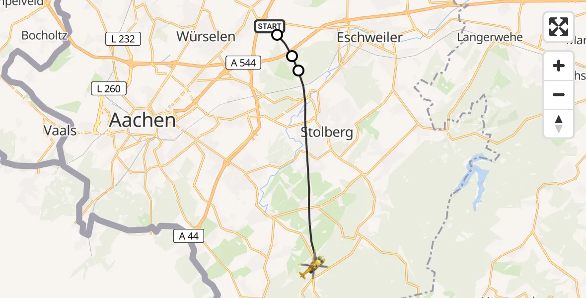 Flugroute Rettungshubschrauber Aachen-Merzbrück Flughafen - Stolberg (Rhld.), 11 August 2026, 16:46