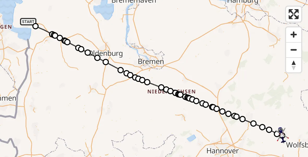 Flugroute Polizeihubschrauber Emden - Gifhorn Bundespolizei Hubschrauberlandeplatz, 11 August 2026, 16:47