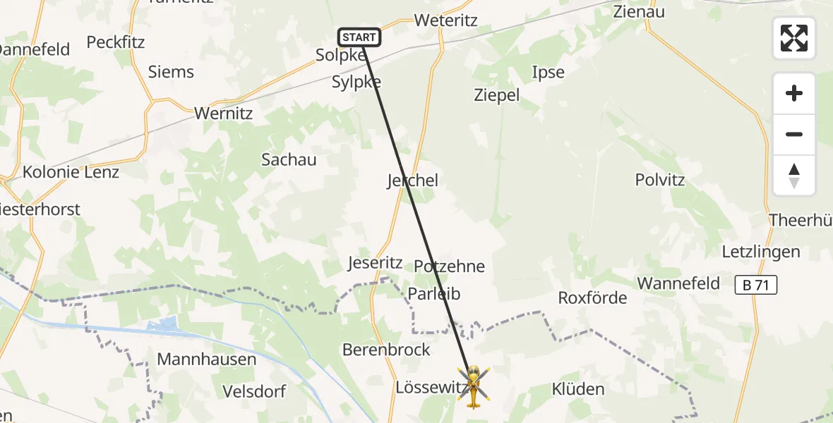 Flugroute Rettungshubschrauber Gardelegen - Calvörde, 11 August 2026, 16:50