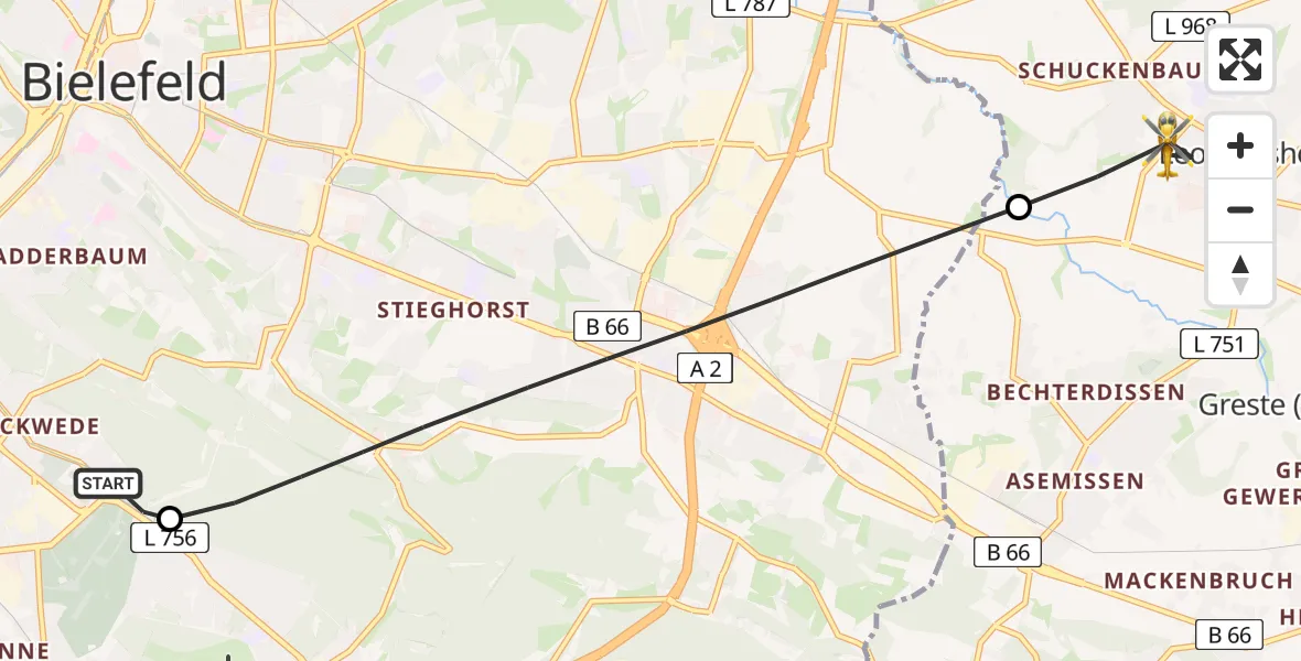 Flugroute Rettungshubschrauber Luftrettungszentrum Bielefeld - Leopoldshöhe, 11 August 2026, 16:56