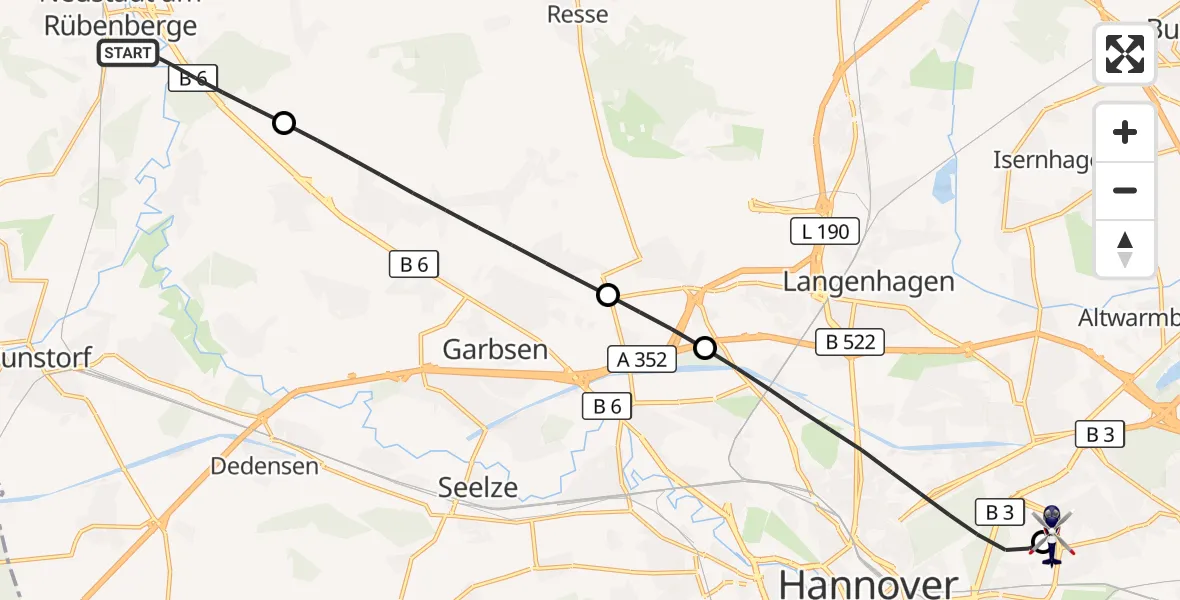 Flugroute Polizeihubschrauber Neustadt am Rübenberge - Hannover Luftrettung Hubschrauberlandeplatz (Christoph 4), 11 August 2026, 16:57