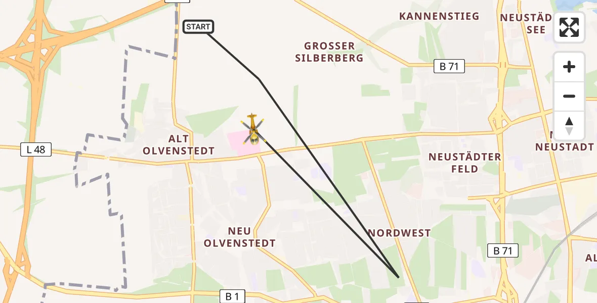 Flugroute Rettungshubschrauber Magdeburg - Magdeburg Hospital, 11 August 2026, 17:00