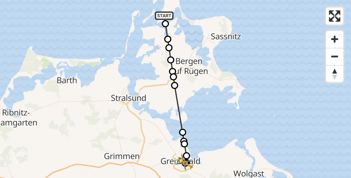 Flugroute Rettungshubschrauber Wiek - Greifswald Hospital, 11 August 2026, 17:25