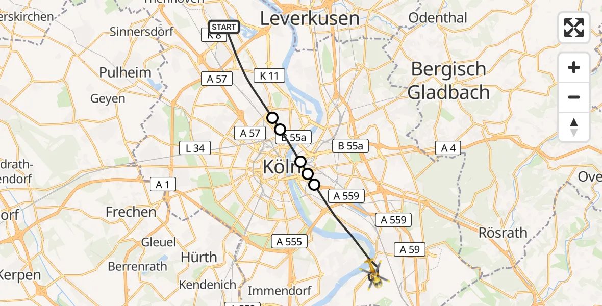 Flugroute Rettungshubschrauber Köln - Köln, 11 August 2026, 17:35
