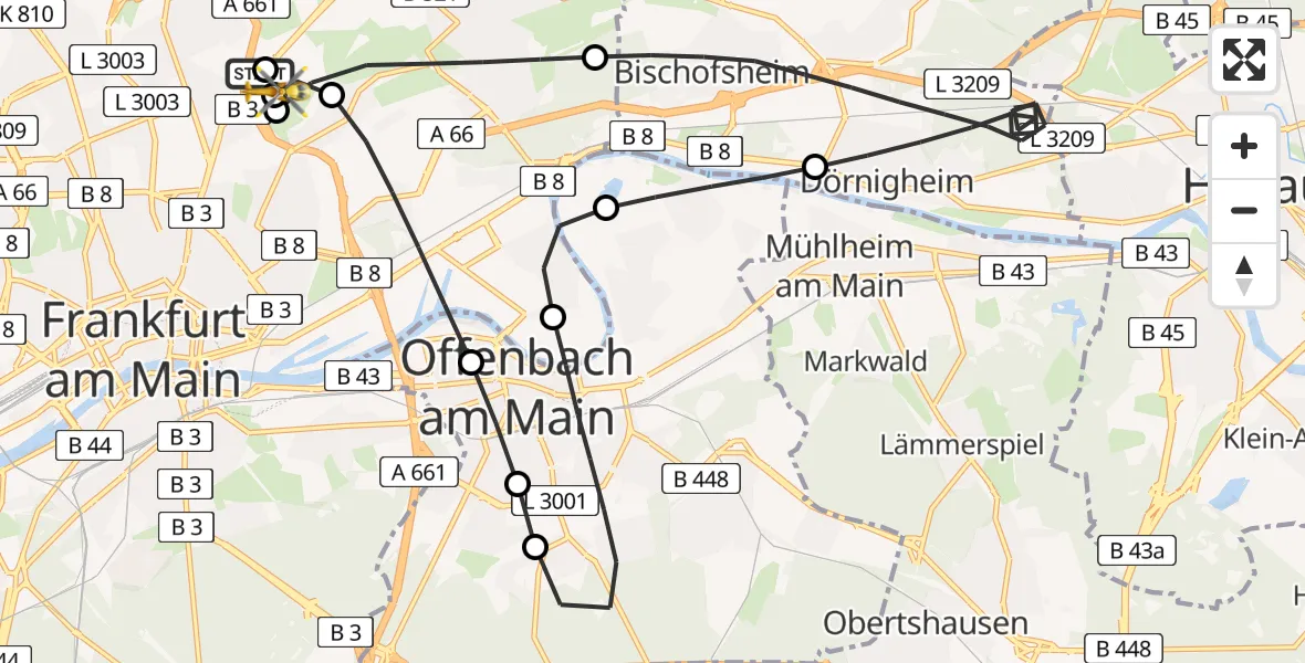 Flugroute Rettungshubschrauber Frankfurt am Main Accident Hospital Roof - Frankfurt am Main Accident Hospital Roof Helipad (CHX2), 11 August 2026, 17:42