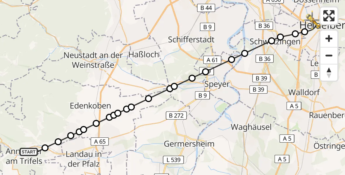 Flugroute Ambulanzhubschrauber Annweiler am Trifels - Heidelberg, 11 August 2026, 17:45