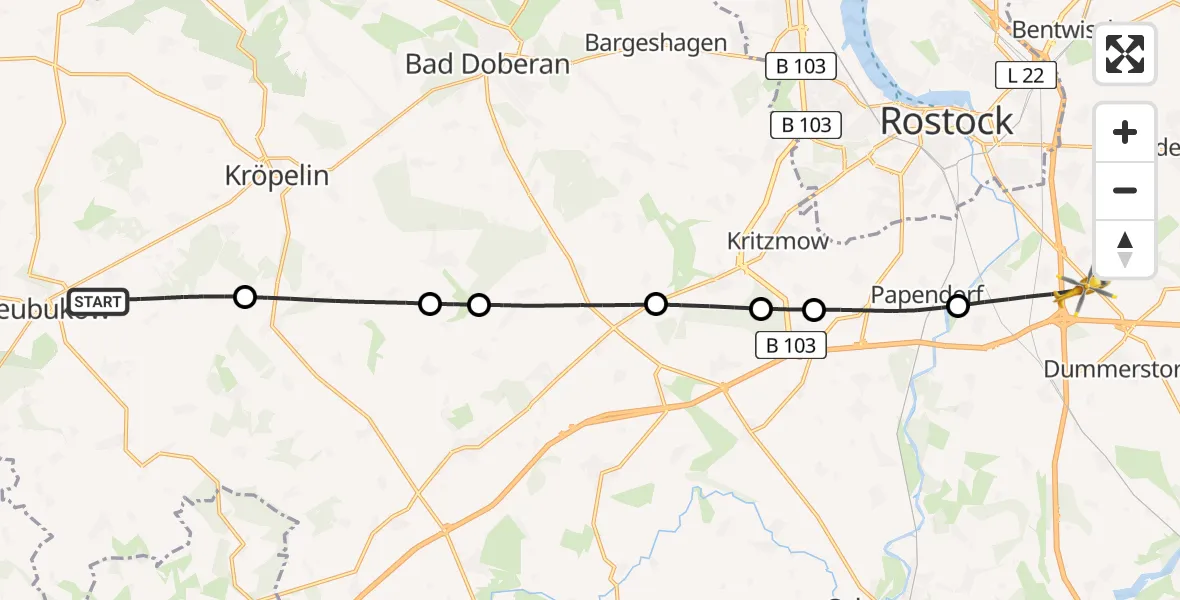 Flugroute Ambulanzhubschrauber Biendorf - Dummerstorf, 11 August 2026, 17:53