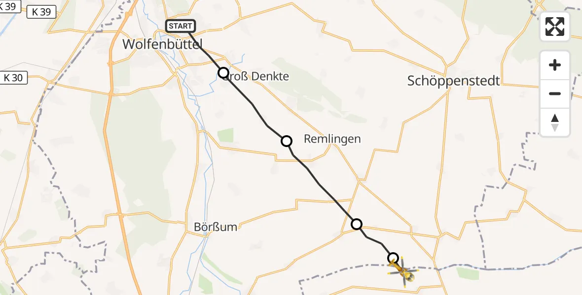 Flugroute Rettungshubschrauber Wolfenbüttel - Osterwieck, 11 August 2026, 17:54
