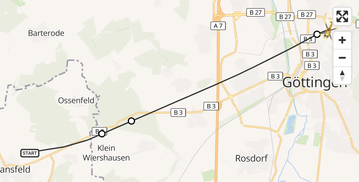 Flugroute Rettungshubschrauber Dransfeld - Göttingen University Clinic Hubschrauberlandeplatz, 11 August 2026, 17:57