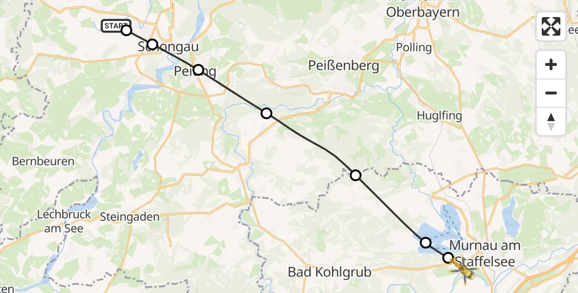 Flugroute Rettungshubschrauber Schwabbruck - Murnau a.Staffelsee, 11 August 2026, 17:57