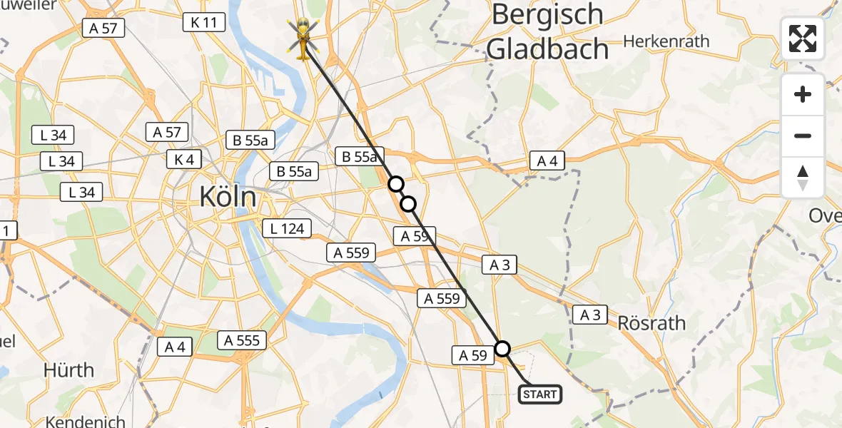 Flugroute Ambulanzhubschrauber Köln Bonn Flughafen - Köln, 11 August 2026, 17:58