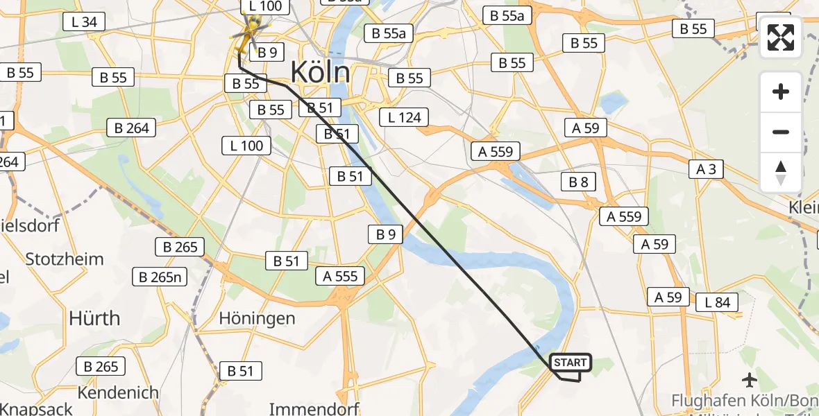 Flugroute Rettungshubschrauber Köln - Köln, 11 August 2026, 18:25