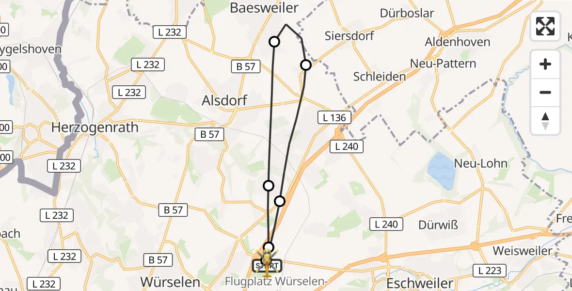 Flugroute Rettungshubschrauber Aachen-Merzbrück Flughafen - Aachen-Merzbrück Flughafen, 11 August 2026, 18:41