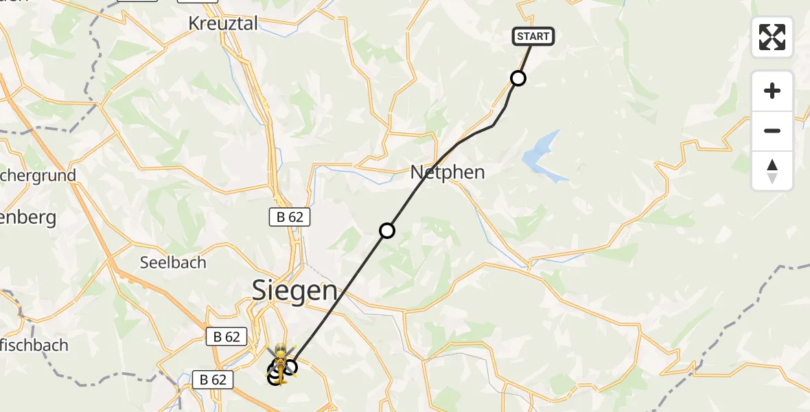 Flugroute Rettungshubschrauber Hilchenbach - Evangelisches Jung-Stilling Hospital, 11 August 2026, 18:43