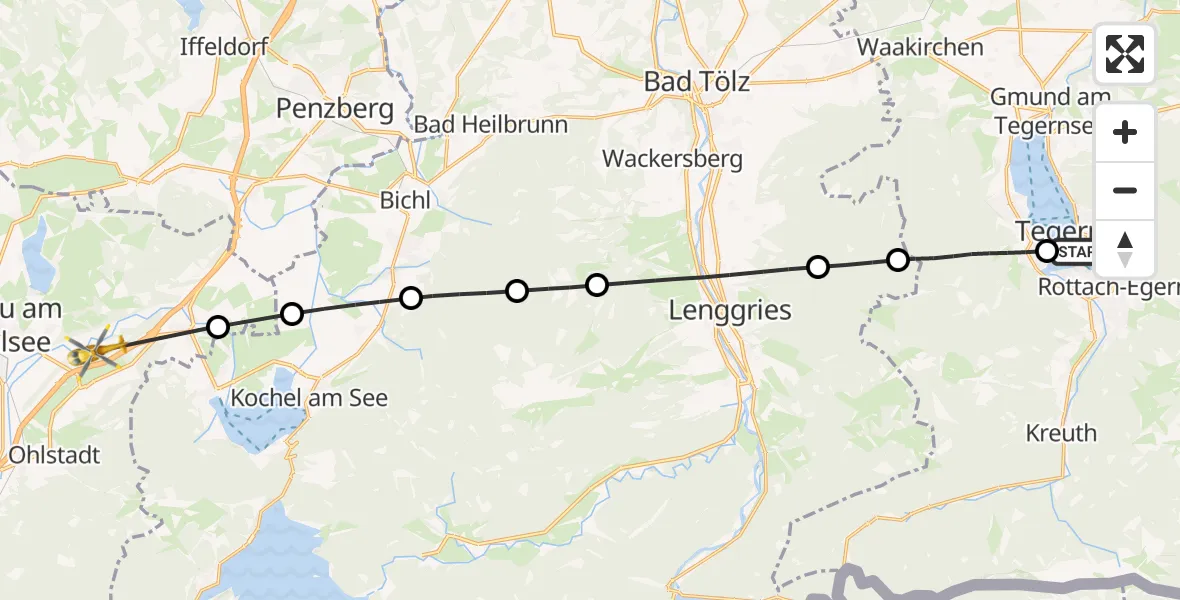 Flugroute Rettungshubschrauber Tegernsee - Großweil, 11 August 2026, 18:45