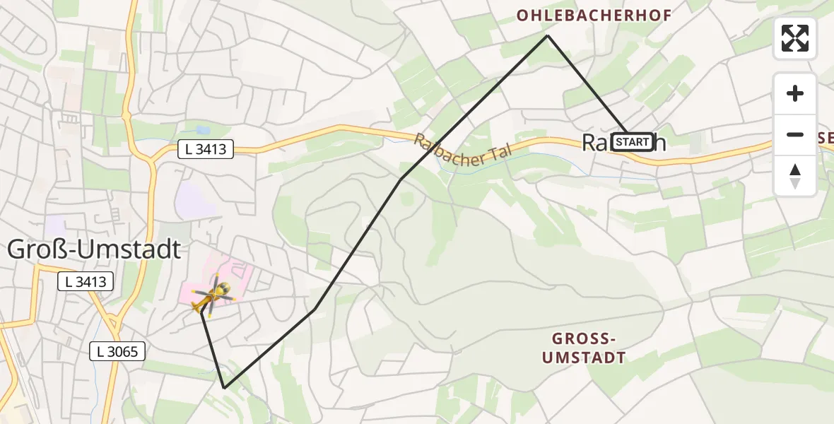 Flugroute Rettungshubschrauber Groß-Umstadt - Groß-Umstadt, 11 August 2026, 19:20