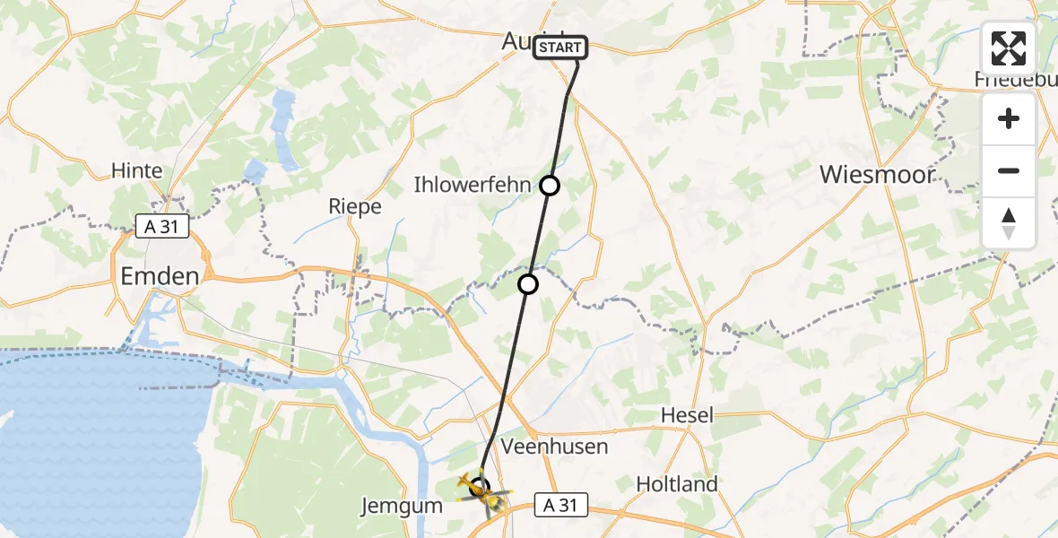 Flugroute Rettungshubschrauber Aurich - Flugplatz Leer-Papenburg, 11 August 2026, 19:24