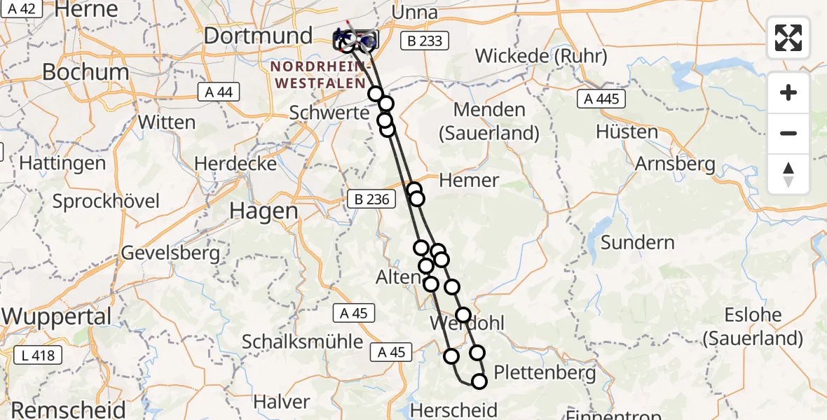 Flugroute Polizeihubschrauber Dortmund Flughafen - Dortmund Flughafen, 11 August 2026, 19:53
