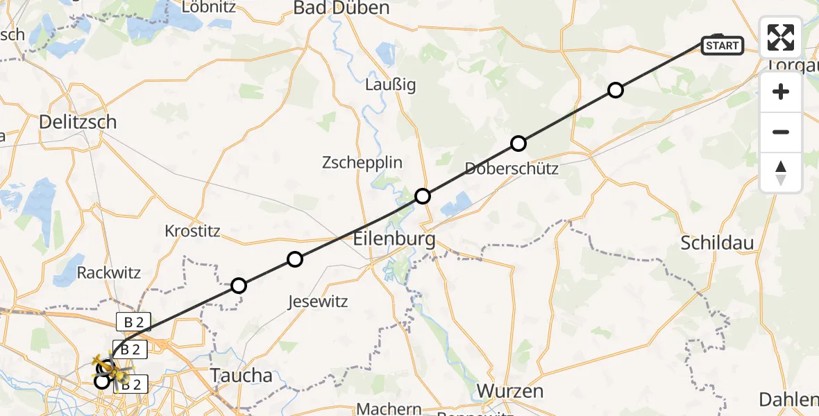 Flugroute Rettungshubschrauber Dreiheide - Sankt Georg Hospital Leipzig Reserve, 11 August 2026, 21:16