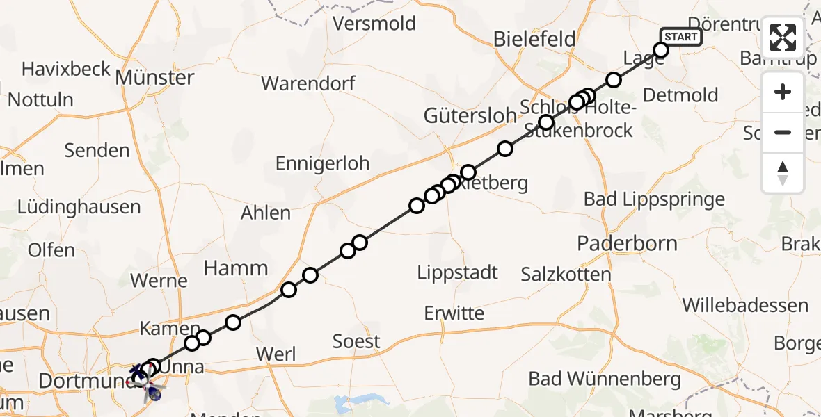 Flugroute Polizeihubschrauber Lemgo - Dortmund Flughafen, 12 August 2026, 00:08