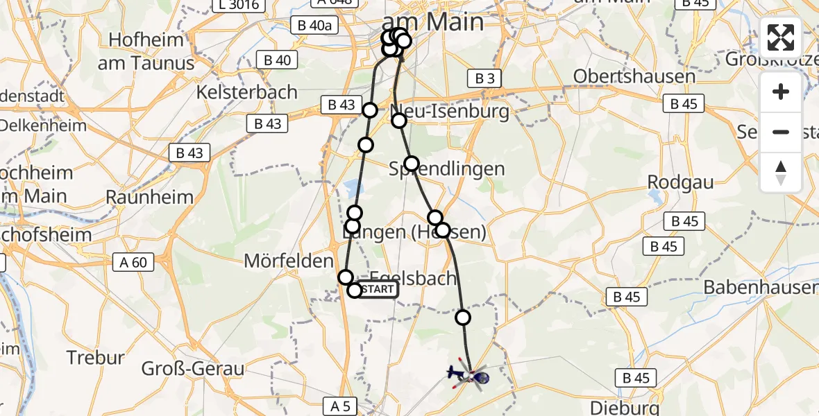 Flugroute Polizeihubschrauber Flughafen Frankfurt-Egelsbach - Darmstadt, 12 August 2026, 00:23