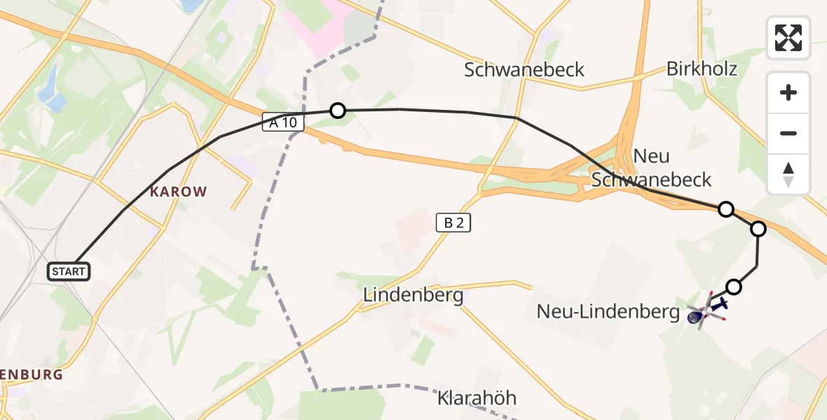 Flugroute Polizeihubschrauber Berlin - Ahrensfelde Hubschrauberlandeplatz, 12 August 2026, 01:56
