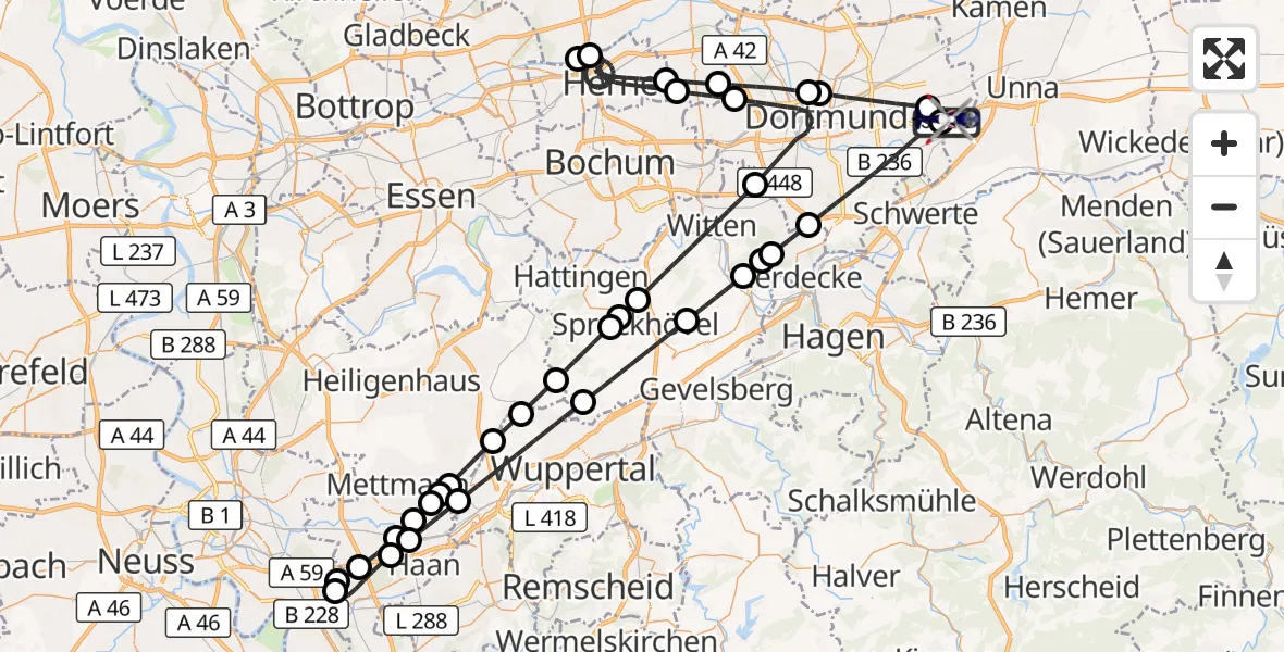 Flugroute Polizeihubschrauber Dortmund Flughafen - Dortmund Flughafen, 12 August 2026, 02:55