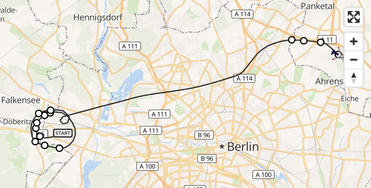 Flugroute Polizeihubschrauber Berlin - Ahrensfelde Hubschrauberlandeplatz, 12 August 2026, 03:41