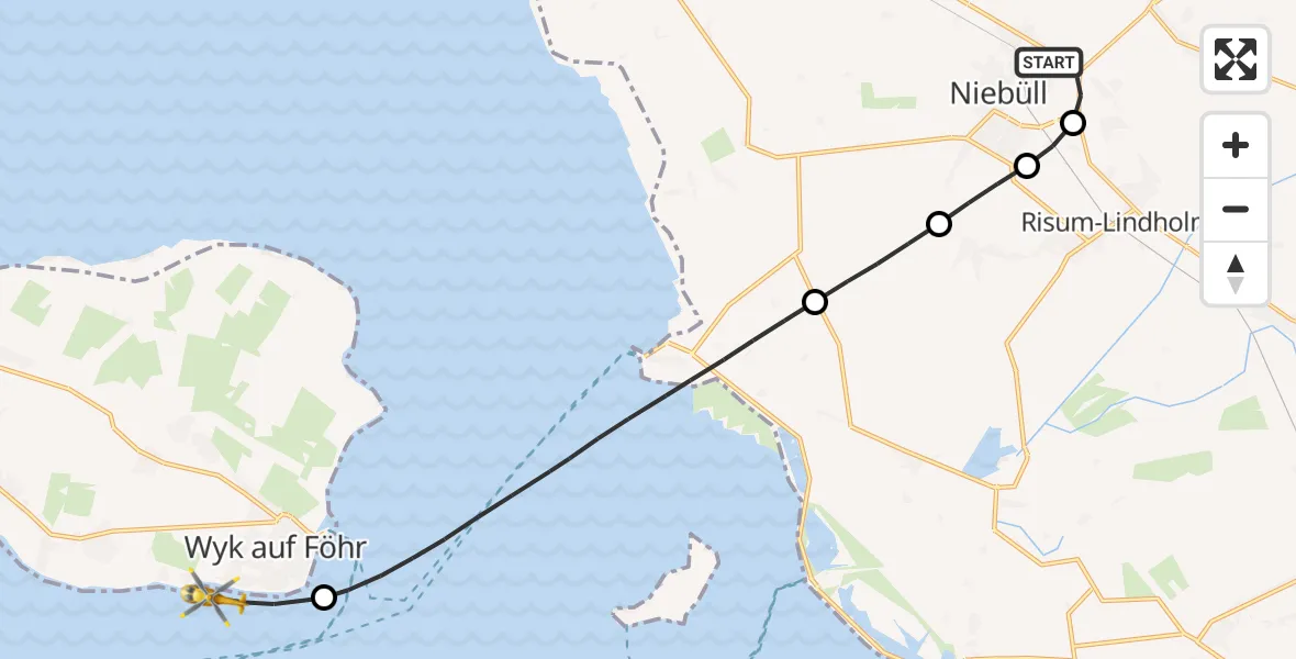 Flugroute Ambulanzhubschrauber Niebüll - Wyk auf Föhr, 12 August 2026, 04:37