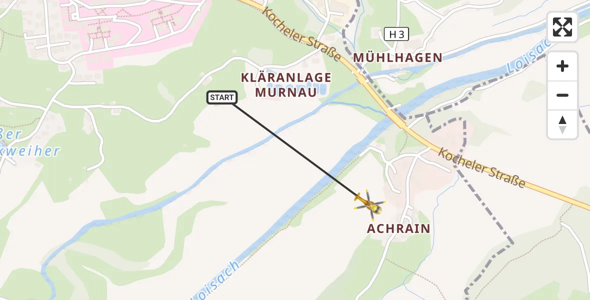 Flugroute Rettungshubschrauber Murnau a.Staffelsee - Murnau a.Staffelsee, 12 August 2026, 05:00