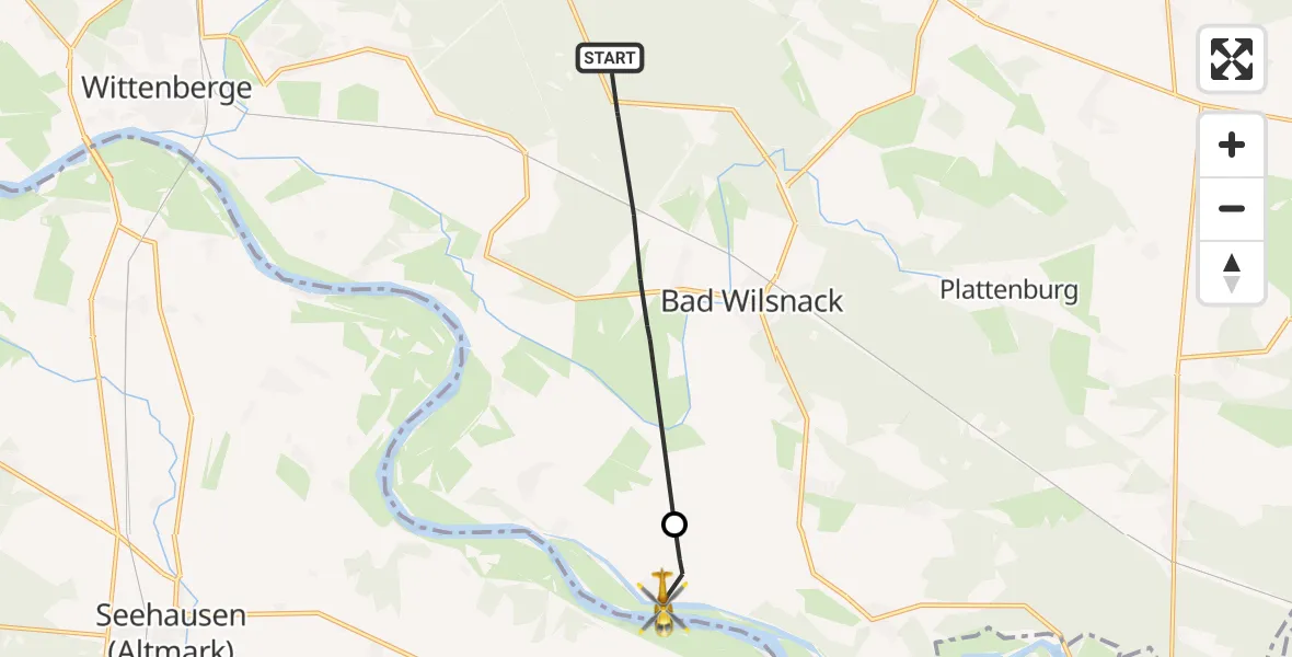 Flugroute Rettungshubschrauber Bad Wilsnack - Rühstädt, 12 August 2026, 05:24