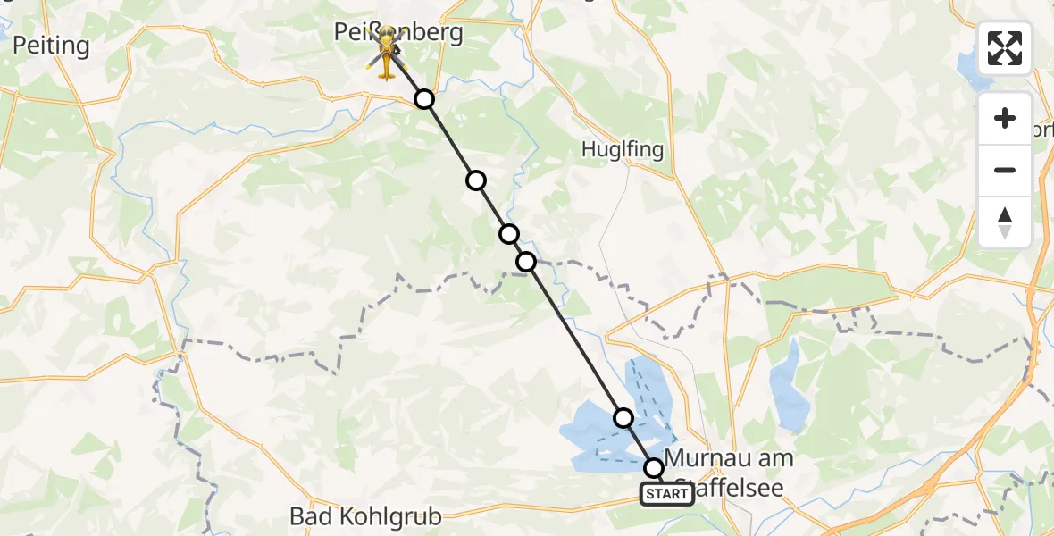 Flugroute Rettungshubschrauber Murnau a.Staffelsee - Peißenberg, 12 August 2026, 05:36