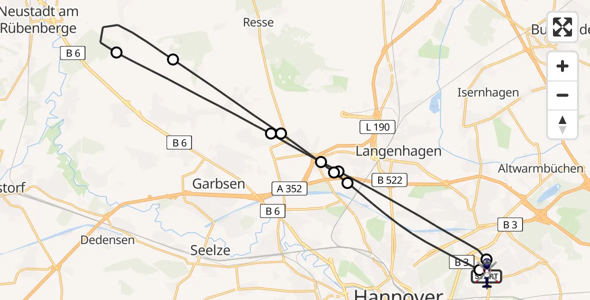 Flugroute Polizeihubschrauber Hannover Luftrettung Hubschrauberlandeplatz (Christoph 4) - Hannover Luftrettung Hubschrauberlandeplatz (Christoph 4), 12 August 2026, 05:47