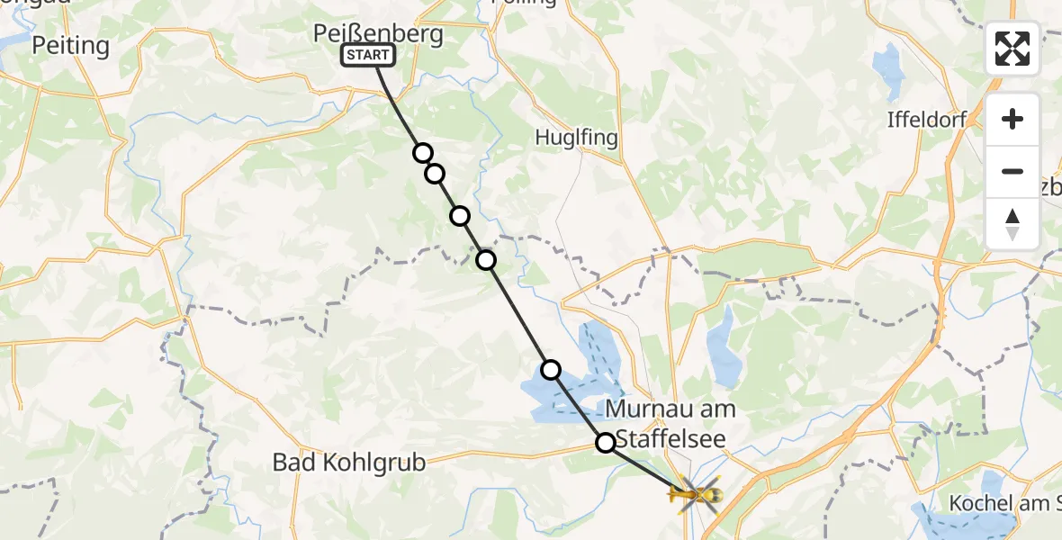Flugroute Rettungshubschrauber Peißenberg - Ohlstadt, 12 August 2026, 06:15