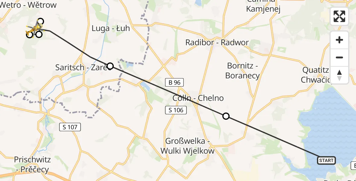 Flugroute Rettungshubschrauber Bautzen - Puschwitz, 12 August 2026, 06:25