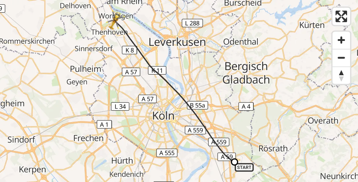 Flugroute Rettungshubschrauber Köln Bonn Flughafen - Köln, 12 August 2026, 06:36
