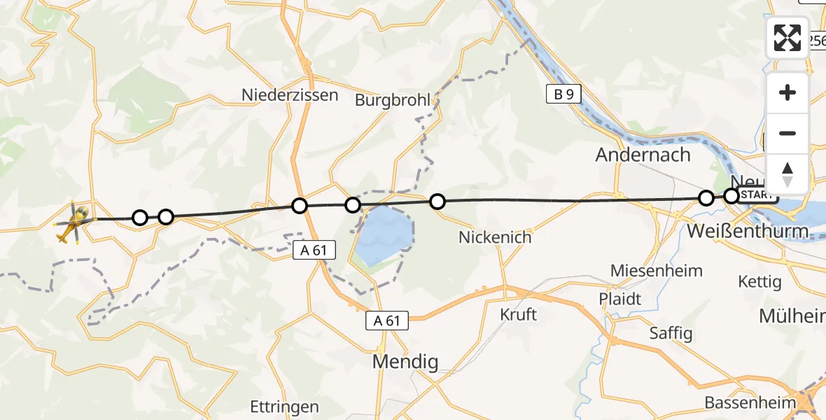 Flugroute Rettungshubschrauber Neuwied - Kempenich, 12 August 2026, 06:42