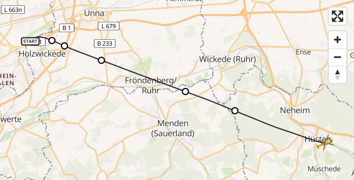 Flugroute Rettungshubschrauber Dortmund Flughafen - Arnsberg, 12 August 2026, 06:43