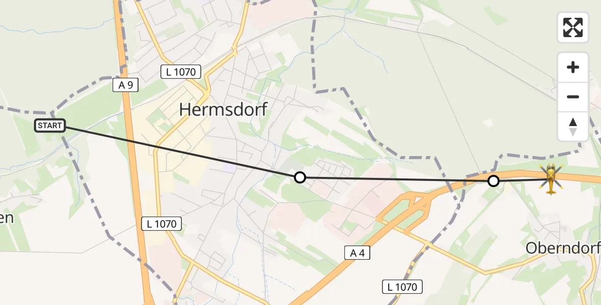 Flugroute Rettungshubschrauber Schleifreisen - Kraftsdorf, 12 August 2026, 06:48