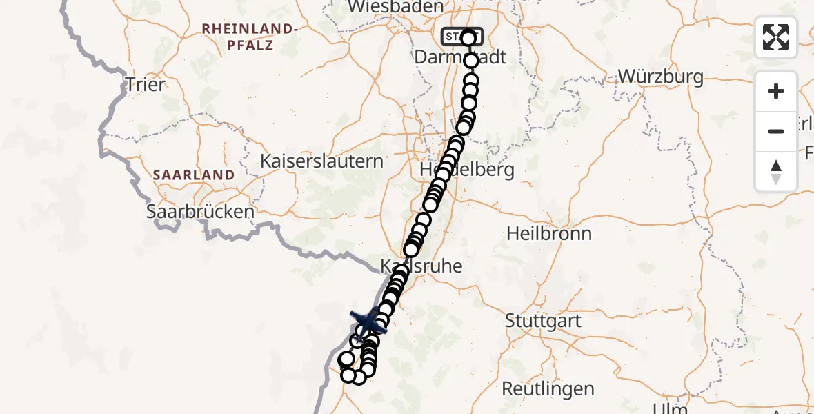 Flugroute Polizeiflugzeug Egelsbach - Rheinmünster, 12 August 2026, 06:54