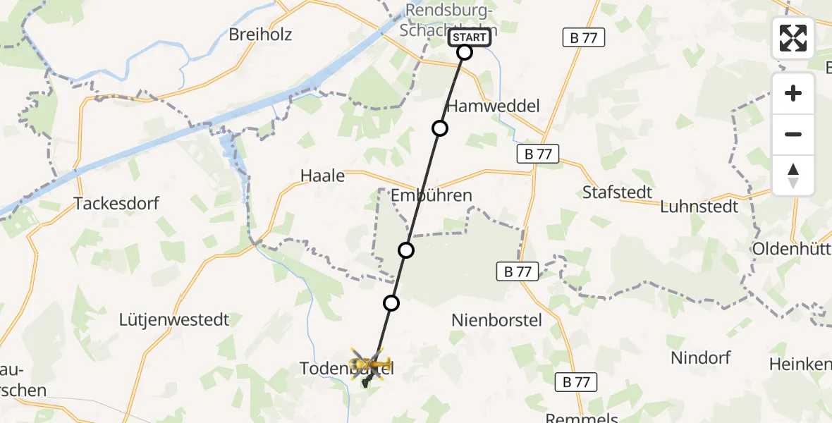 Flugroute Ambulanzhubschrauber Hörsten - Todenbüttel, 12 August 2026, 07:13